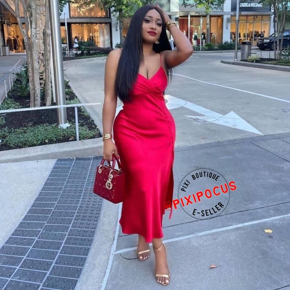 ZARA SATIN BUTTONED SLIP DRESS RED - Picture 8 of 15